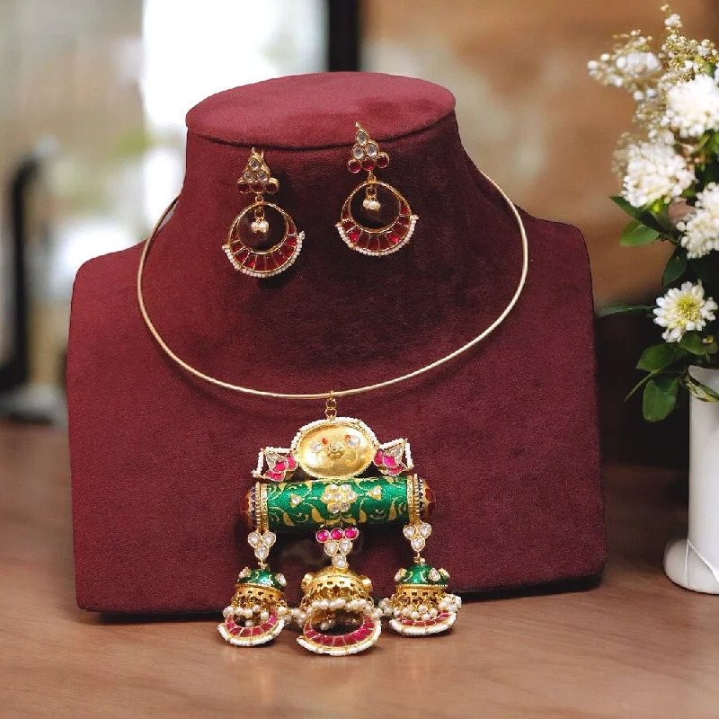 Edwardian style earrings-Exquisite Meenakari Pendant Necklace Earrings Set, Indian Meenakari Jewelry Set, Pakistani Meenakari Necklace Set, Bollywood Jewelry, Traditional Wedding Meenakari Necklace Set, Bridal Jewelry Set