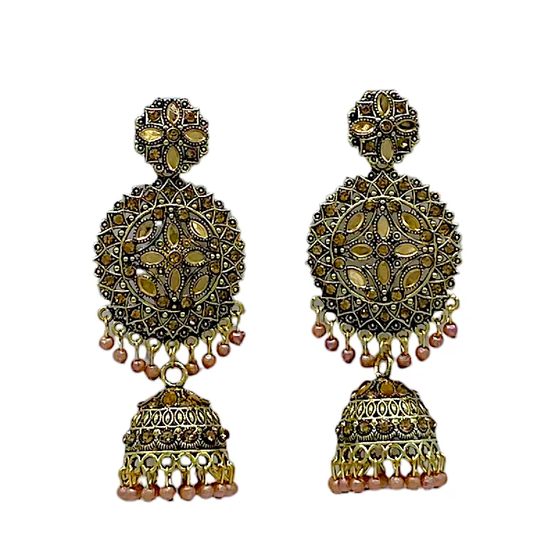 Ethnic pattern rings-Antique Gold Circular Earring