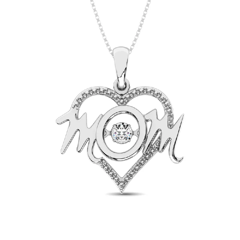 Horizontal bar necklaces-Mom Rotating Diamond Silver Necklace