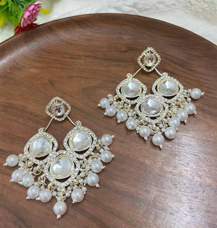 Circular drop earrings-Kundan Earrings Indian Earrings Gold Jhumkas Gold Kundan Earrings Pakistani Earrings Pearl and Kundan Earrings