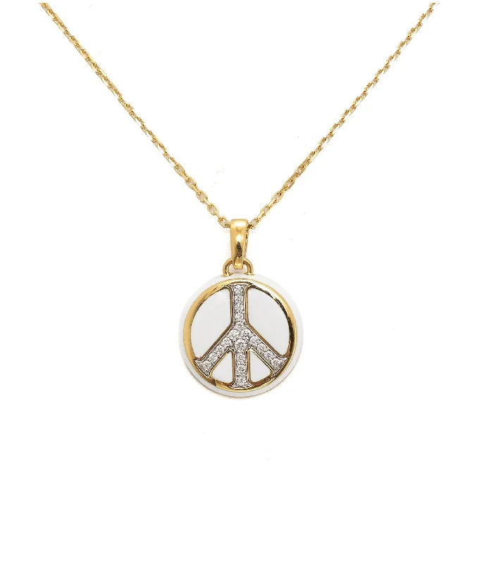 Old-world necklaces-Peace Pendant Necklace, White Enamel