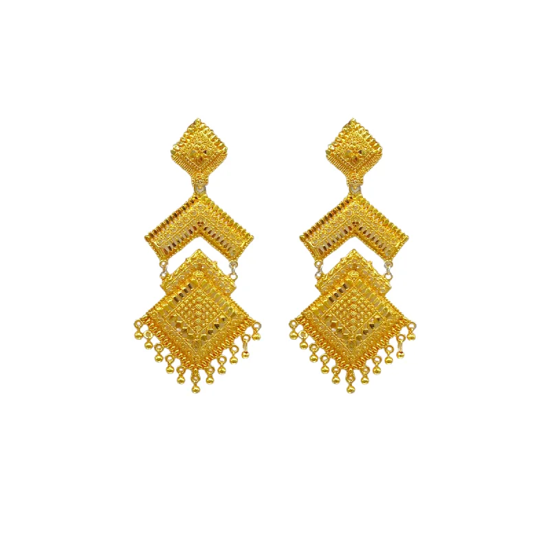 Retro lock rings-Dual Step Gold Earring