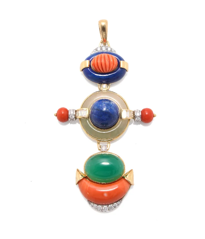 Aquamarine necklaces-Totem Pendant, Coral, Lapis Lazuli, Chrysoprase