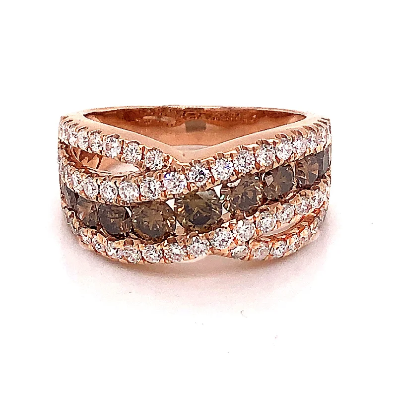 Onyx gem rings-Choco & White Diamond Crossover Ring