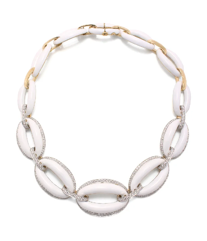 Sleek modern necklaces-Elliptical Necklace, White Enamel