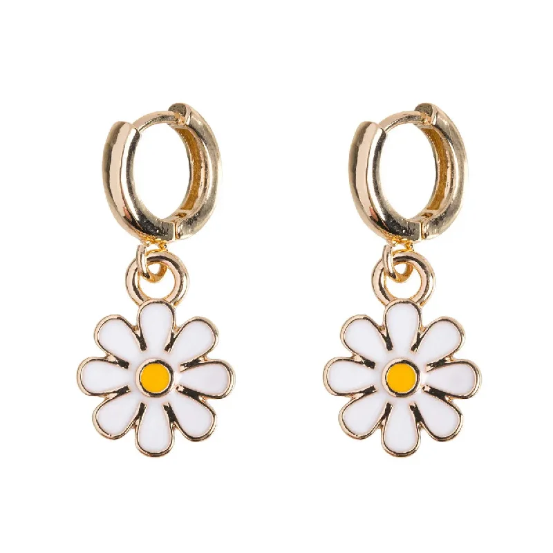 Natural pearl earrings-Enamel Daisy Hoop Earring