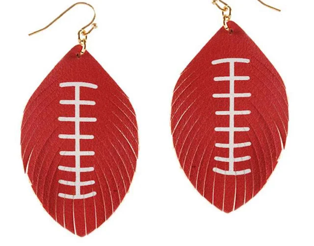 Tiny triangle earrings-Feathered Football Leather Sport Earrings White and Red