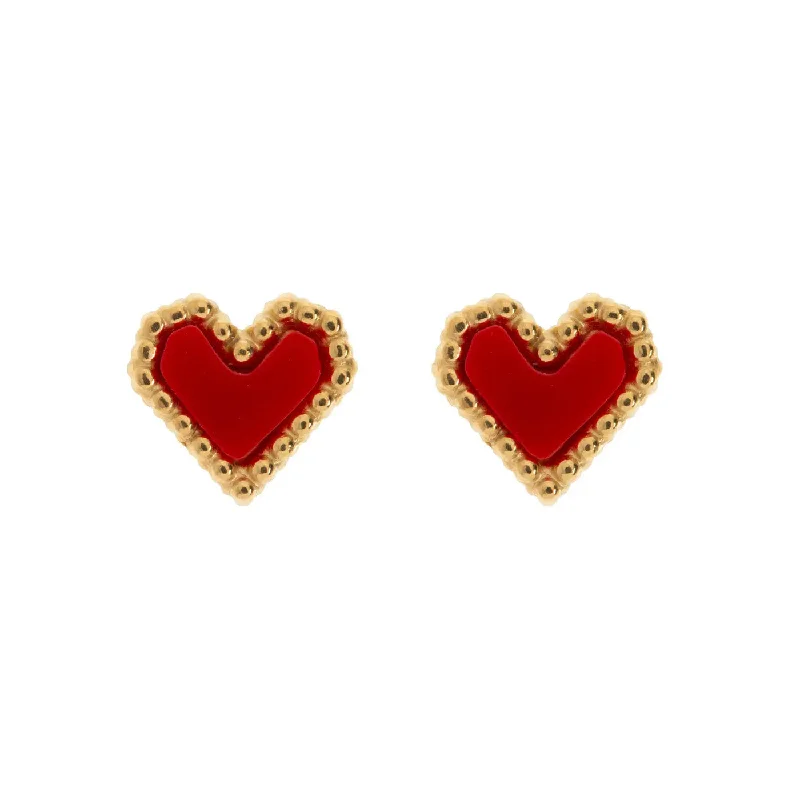 Sleek bar earrings-Sarah - Red Heart Stud Earring Stainless Steel