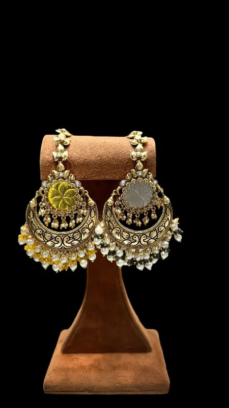 Multicolor bead earrings-Leaf Shape Filigree AD Earrings with tribal handcrafted style for women perfect for Ethnic modern statement look