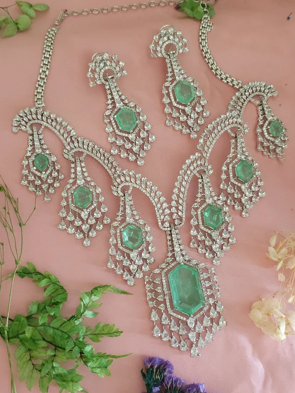 Tiny heart earrings-Elegant Mint Polki Stones Indian Necklace Earrings Set, Pakistani Wedding Mint Polki Jewelry Set, Indian Bridal Mint Jewelry, Celerity Polki Necklace Set, Bollywood Polki Necklace Set