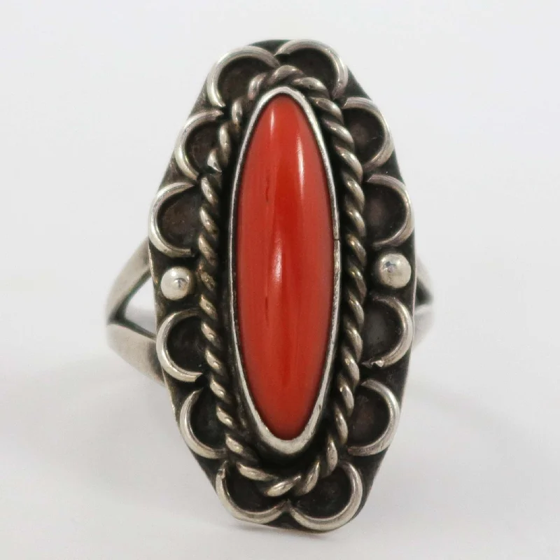 Ethnic bead rings-1950s Coral Ring