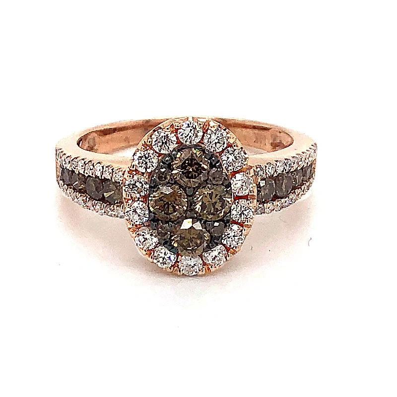 Crafted artisan rings-Choco Diamond Oval Cluster Halo Ring