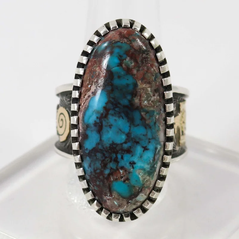 Flower carved rings-Bisbee Turquoise Ring