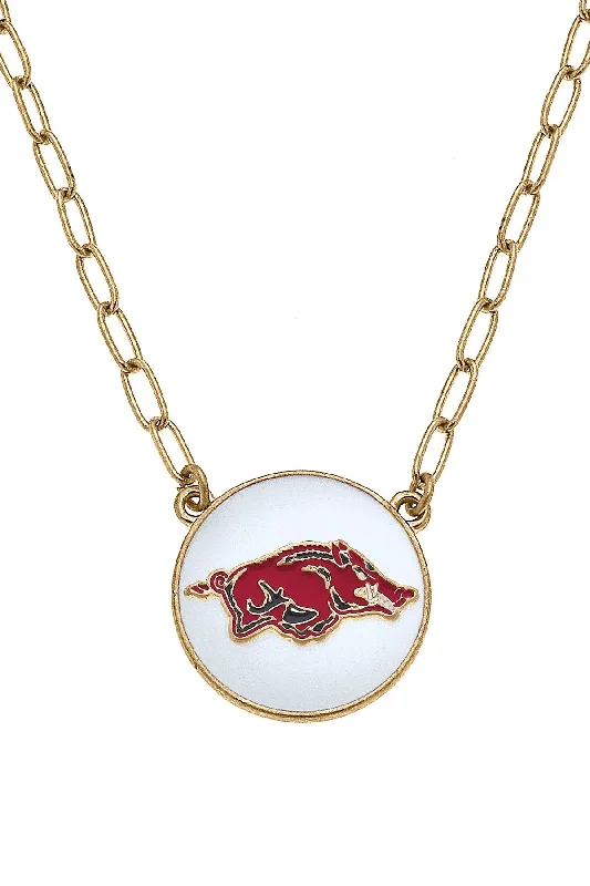 Agate slice necklaces-Arkansas Razorbacks Enamel Disc Pendant Necklace