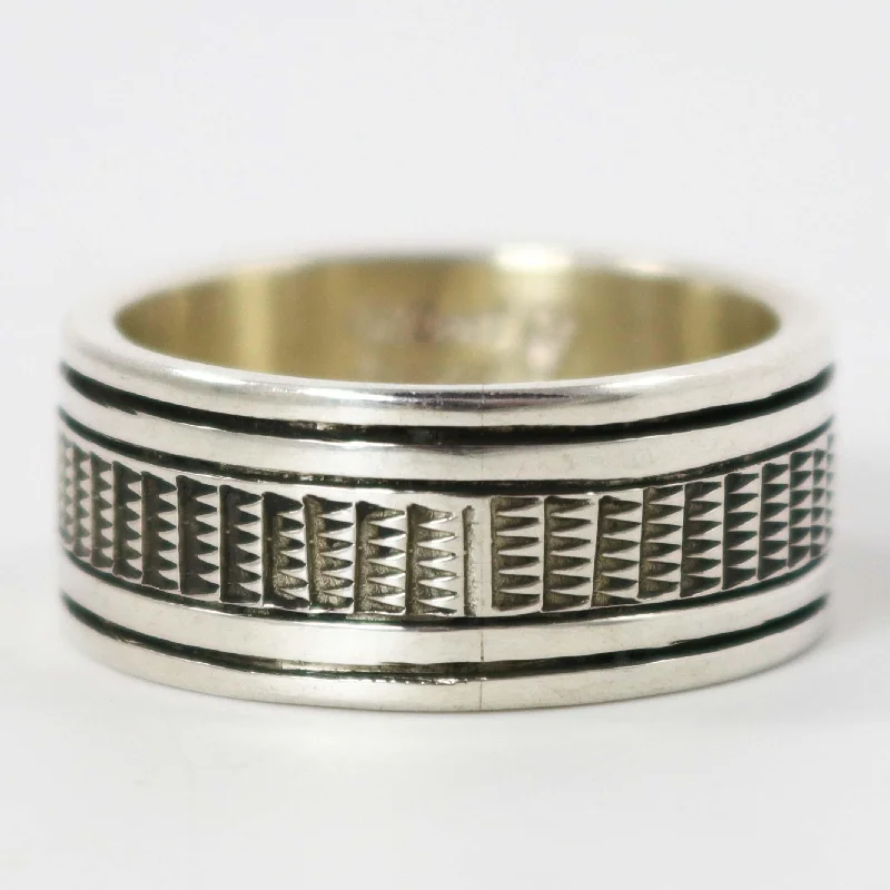 Ethnic bead rings-Stamped Silver Ring