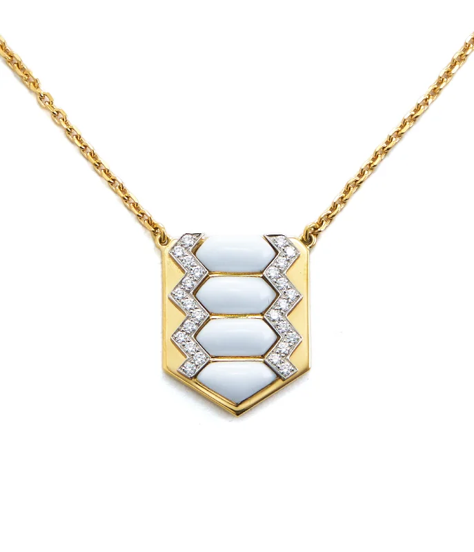 Stacked chain necklaces-Shield Necklace, White Enamel