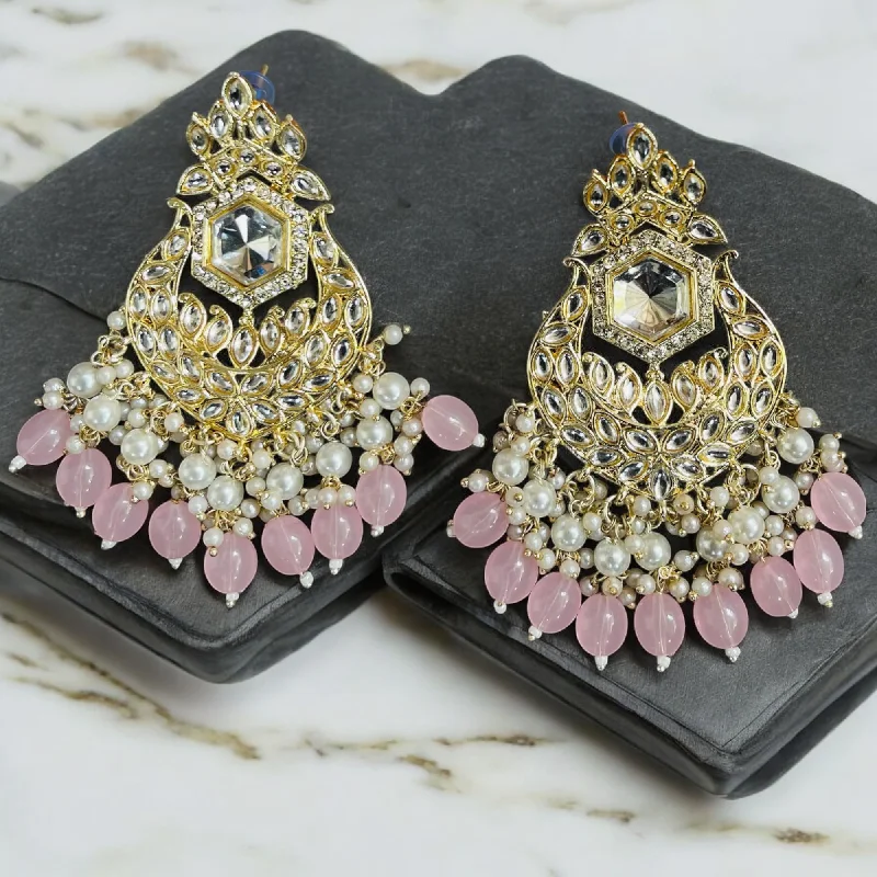 Endless loop earrings-Bridal Wedding Pearl Kundan Earrings Jewelry, Bollywood Jewelry, Long Indian Earrings, Pearl Earrings, Mehendi Earrings, Wedding Earrings