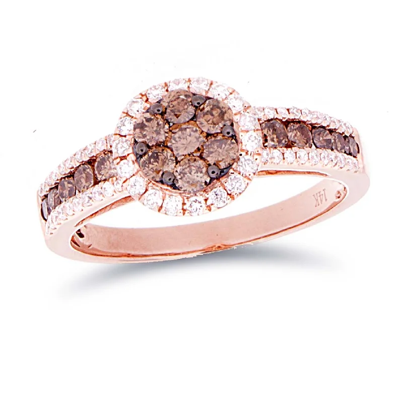 Large geometric rings-Choco Diamond Round Cluster Halo Ring