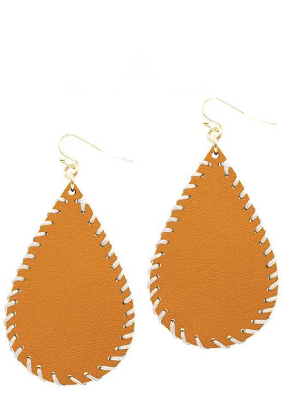 Hexagonal dangle earrings-College Football Leather Sport Earrings (drop) Orange and White