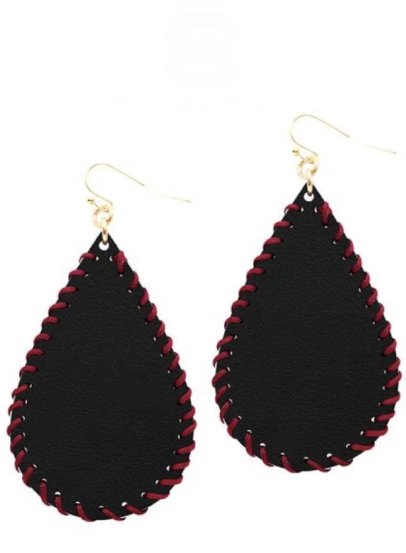 Anchor theme earrings-College Football Leather Sport Earrings (Drop) Black and Red