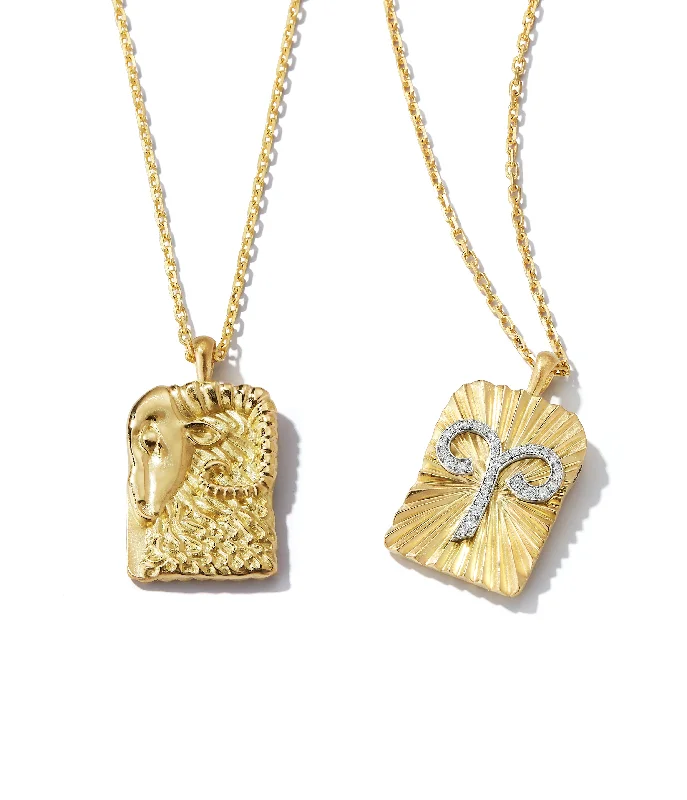 Horizontal bar necklaces-Aries Zodiac Pendant Necklace, Diamonds