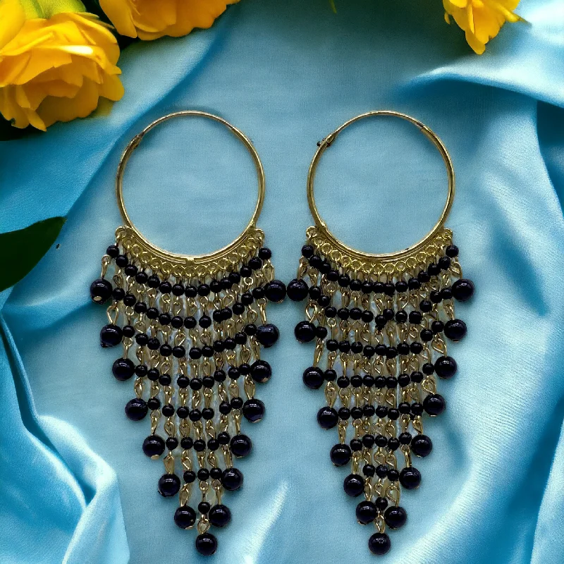 Flexible open rings-Color Hoops  Earring with Pearl Tessel