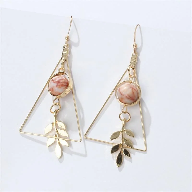 Glittering crystal earrings-Hollow Out Triangle Earrings For Woman Leaf Earrings Fashionable Jewelry