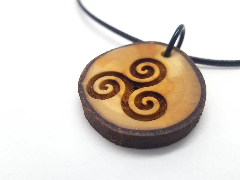 Endless knot necklaces-Celtic Triskelion Wooden Pendant Necklace, Triskele Symbol