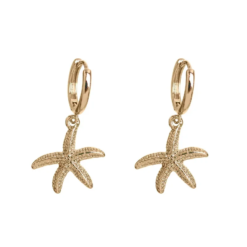 Stacked drop earrings-Starfish hoop earring