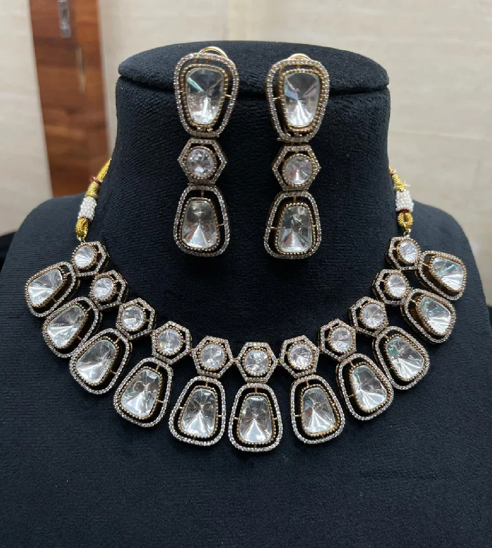 Satin black earrings-Silver Jaipuri Polki Choker Matching Earrings Set, Silver Polki Jewelry Set, Rajsthani Polki Choker Indian Jewelry Set, Bollywood Polki Choker Set, Celebrity Polki Choker Earrings Set, Wedding Jewelry