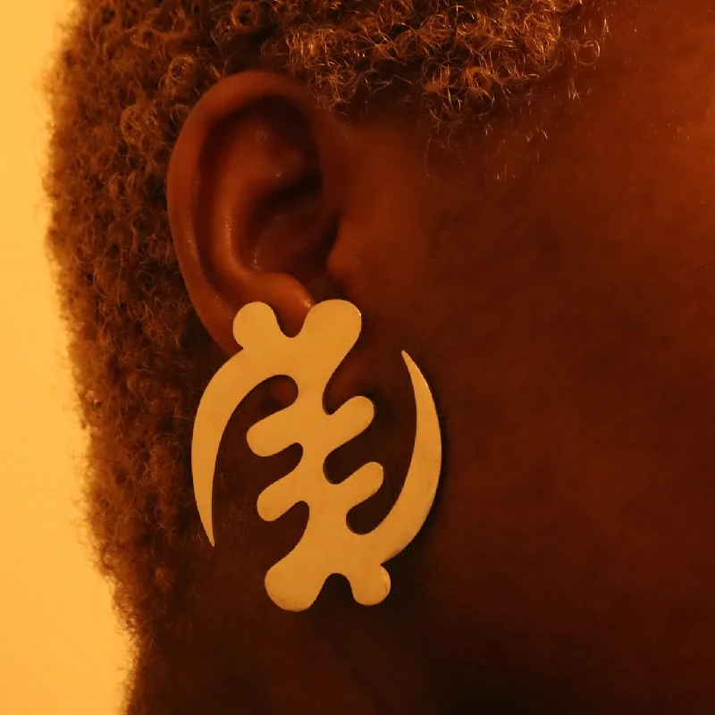 Natural wood earrings-Adinkra statement stud 18ct gold-plated tarnish resistant earrings