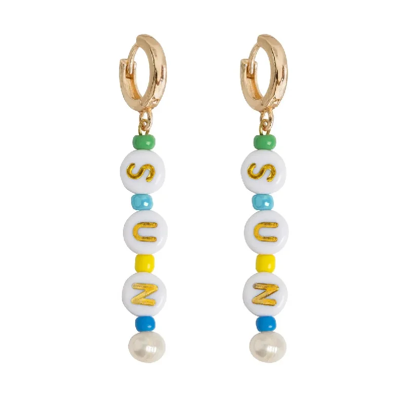 Ornate drop earrings-Bead Hoop Earrings SUN