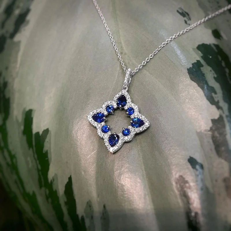 Monogrammed necklaces-Blue Sapphire Open Shape Necklace