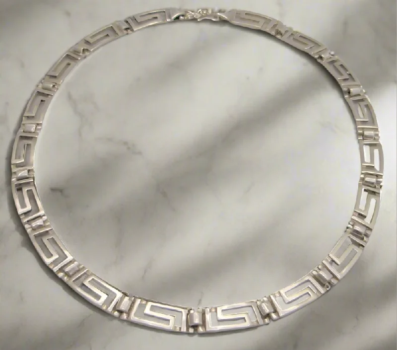 Love knot necklaces-Greek Key Meander Necklace in Sterling Silver (PE-26)