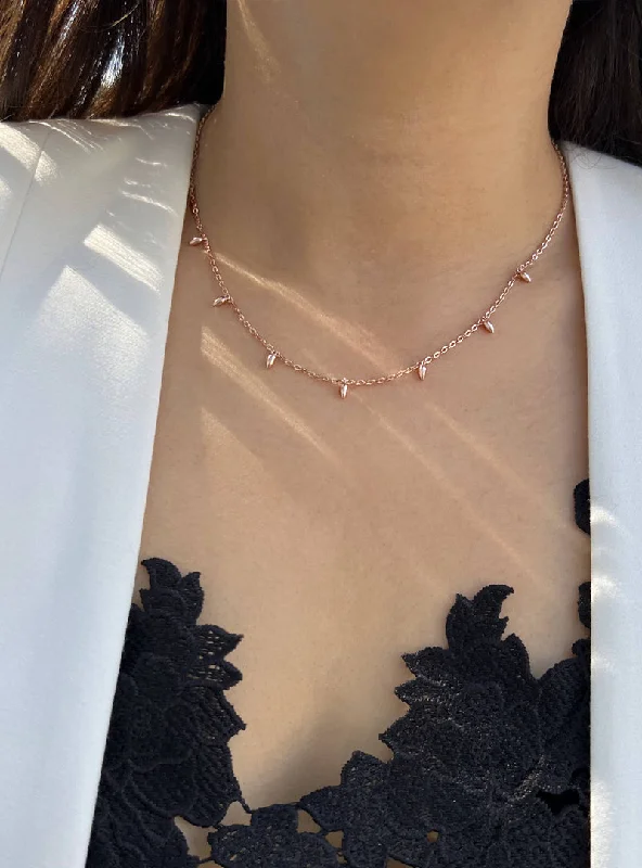 Tribal beaded necklaces-RICE Bead Chain Strand Necklace | 18K Rose Gold Over Sterling Silver