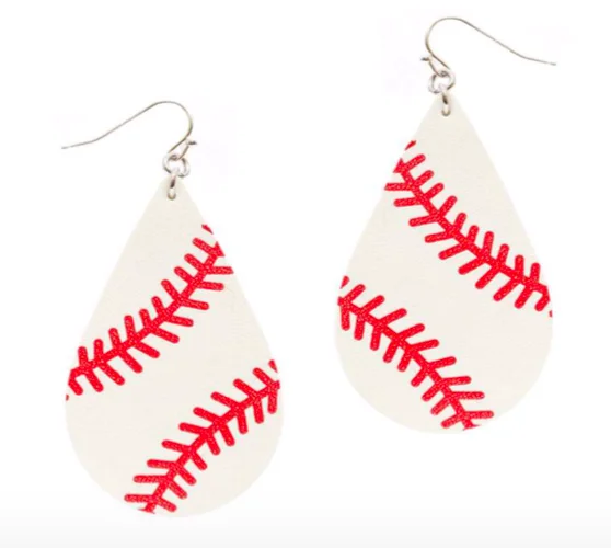 Plated silver earrings-Baseball Leather Sport Earrings (Drop)