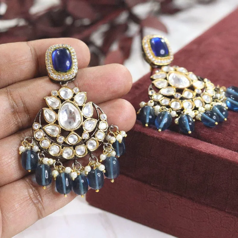 Large statement earrings-Elegant Blue Polki Indian Floral Earrings Set, Rajsthani Wedding Earrings Jewelry Set, Celebrity Earrings Set, Floral Earrings Set, Indian Jhumki Earrings Set