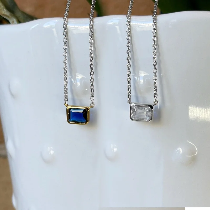 Woven chain necklaces-Emerald Cut CZ Necklace