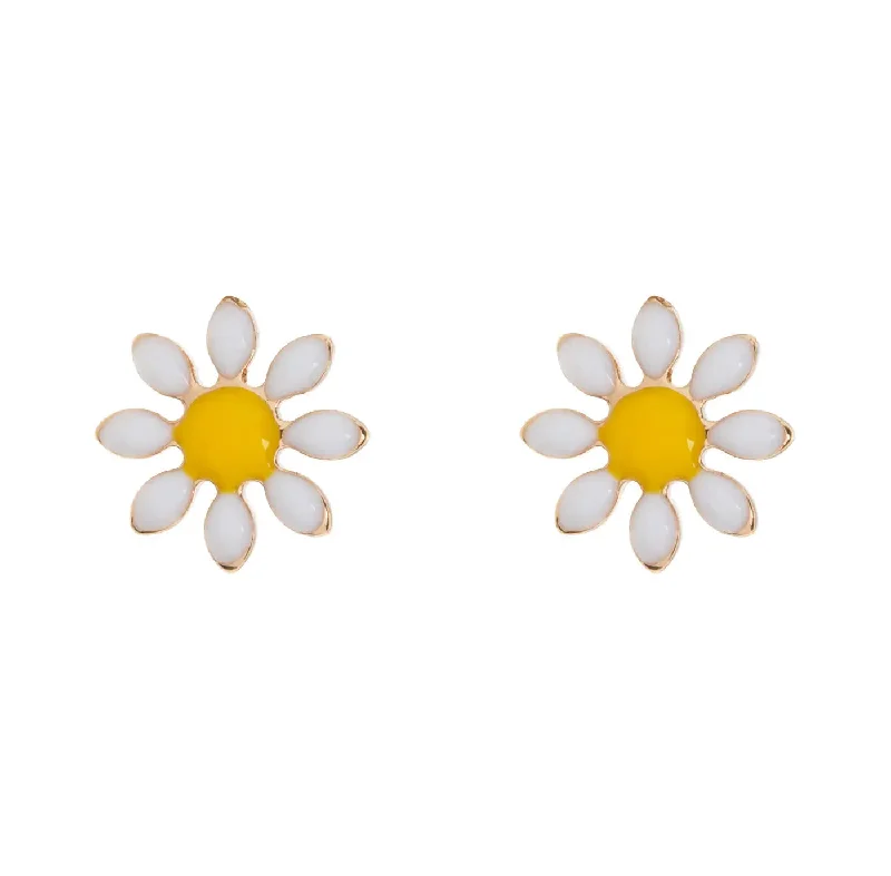 Hand-drawn earrings-Doris - Daisy Flower Enamel Stud Earrings