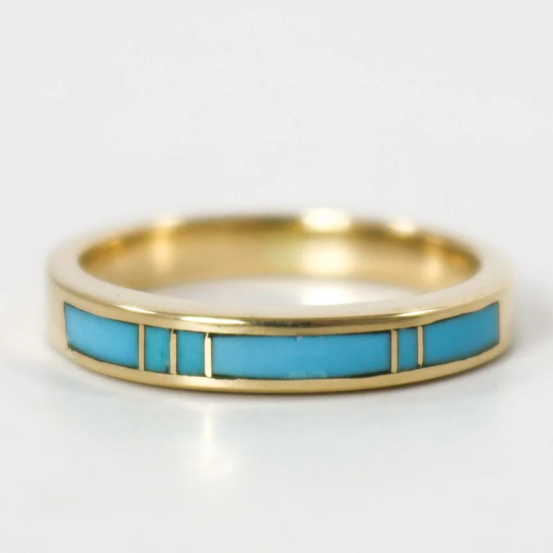 Wood grain rings-Gold and Turquoise Ring