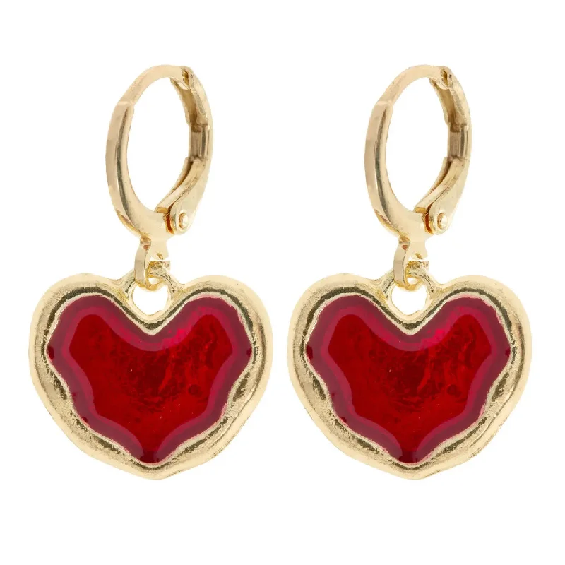 Topaz stud earrings-Scarlett - Red Hoop Heart Earrings