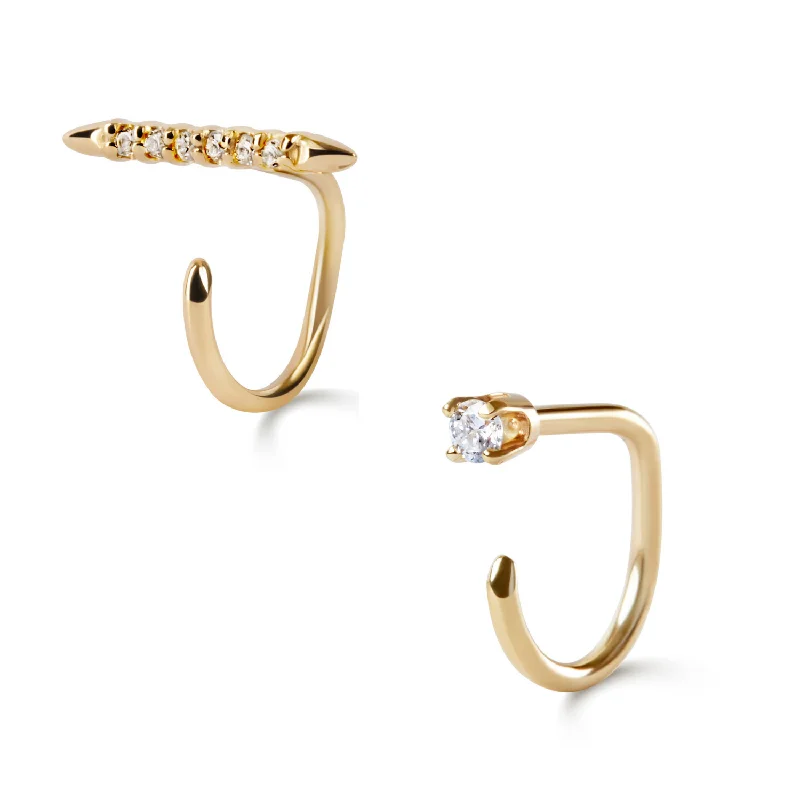 Ornate accent rings-Needle Asymmetric Earring Pair