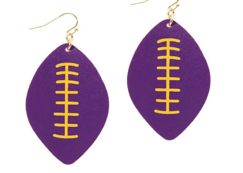 Giant hoop earrings-College Football Leather Sport Earrings Purple and Yellow