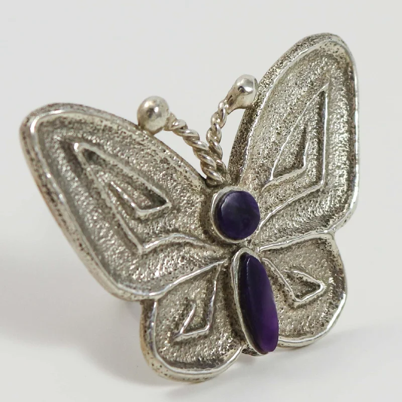 Circular gem rings-Sugilite Butterfly Ring