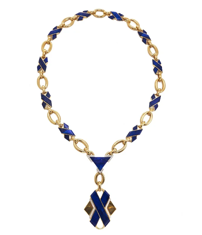 Threaded lace necklaces-'X' Necklace, Lapis Lazuli