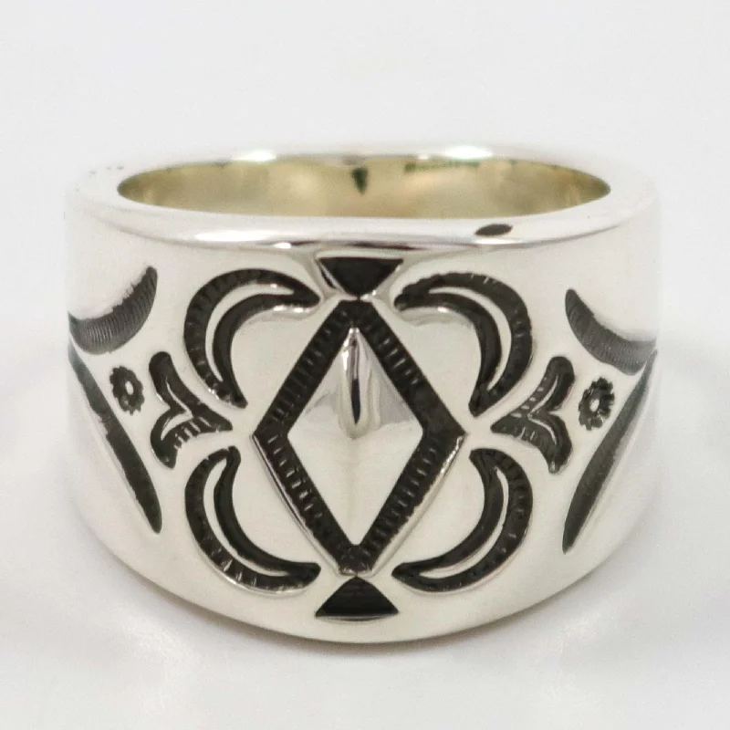 Stone-wrapped rings-Stamped Silver Ring