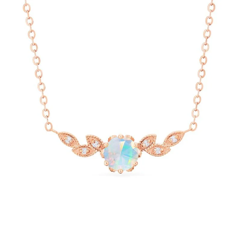 Thick link necklaces-[Dahlia] Floral Leaf Necklace in Opal