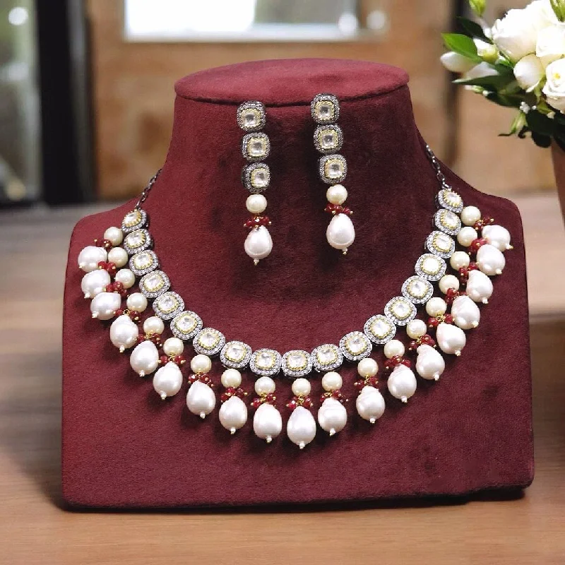 Ornate drop earrings-Punjabi Traditional  Polki Choker Earrings Set, Celebrity Polki White Jewelry Set, Indian Polki Choker Earrings Set, Punjabi Polki Choker Set