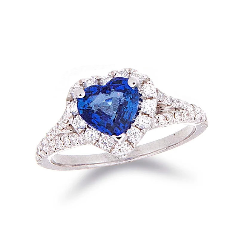 Sleek modern rings-Heart Shape Sapphire & Diamond Halo Ring