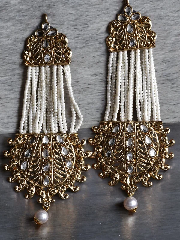 Edgy ear cuff earrings-Pakistani Indian Gold Plated Kundan Earrings Jewelry, Punjabi Kundan Earrings, Pearl Kundan, Bollywood Earrings, Indian Jewelry Set